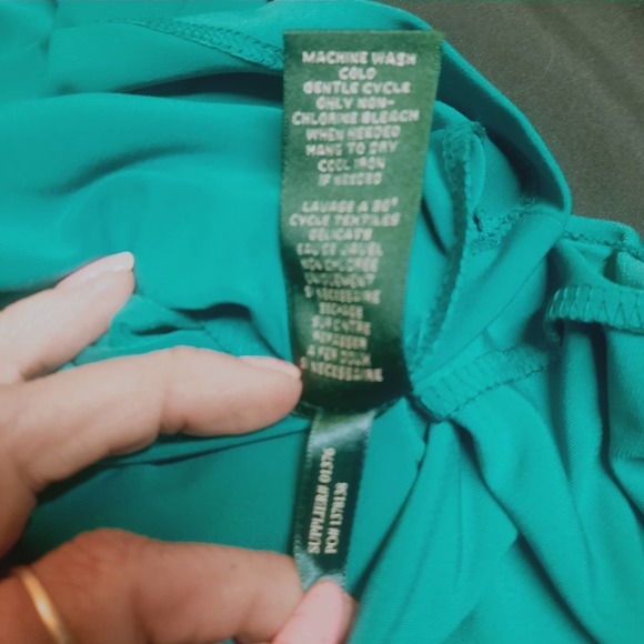Lauren Ralph Lauren short sleeve Teal ruched drape front waterfall neck dress 6 - Picture 7 of 7